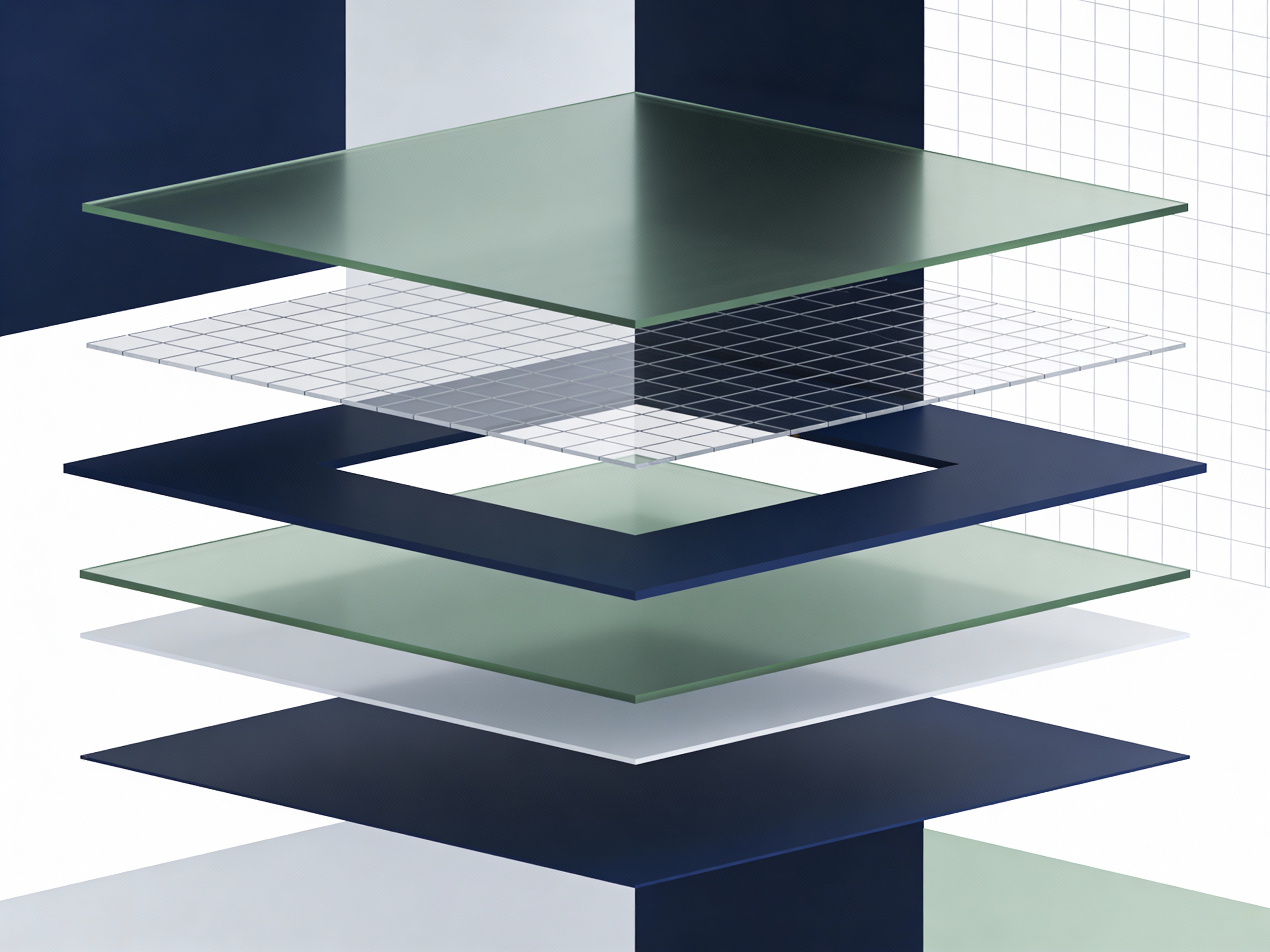 Abstract layered structure representing governance and compliance systems